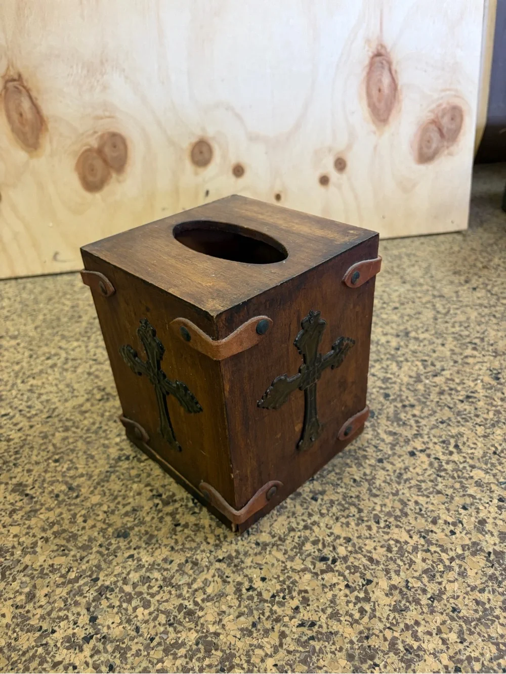 Rustic Brown Wood Cross Tissue Box Cover